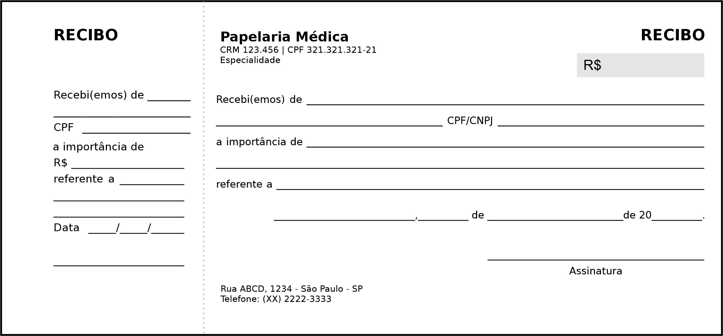 Recibo com Canhoto Clínica Geral Minya