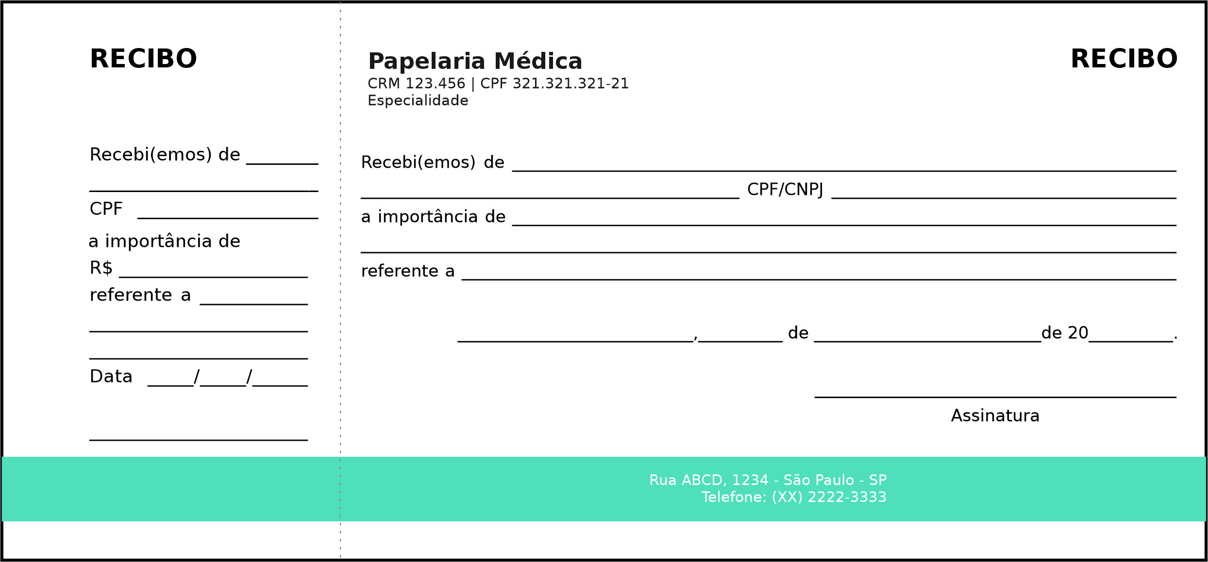Recibo com Canhoto Clínica Geral Dendera
