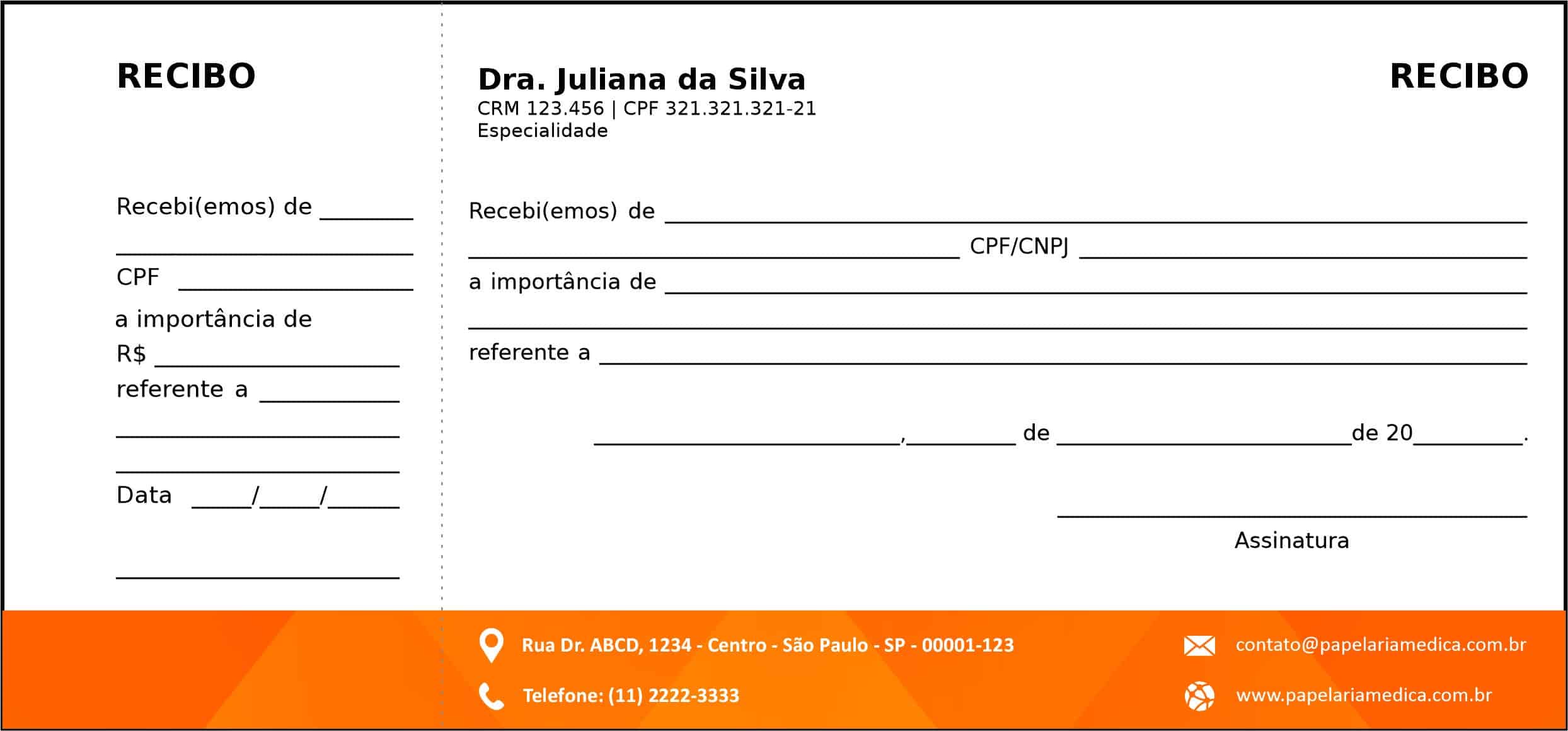 Recibo com Canhoto Clínica Geral Damanhur