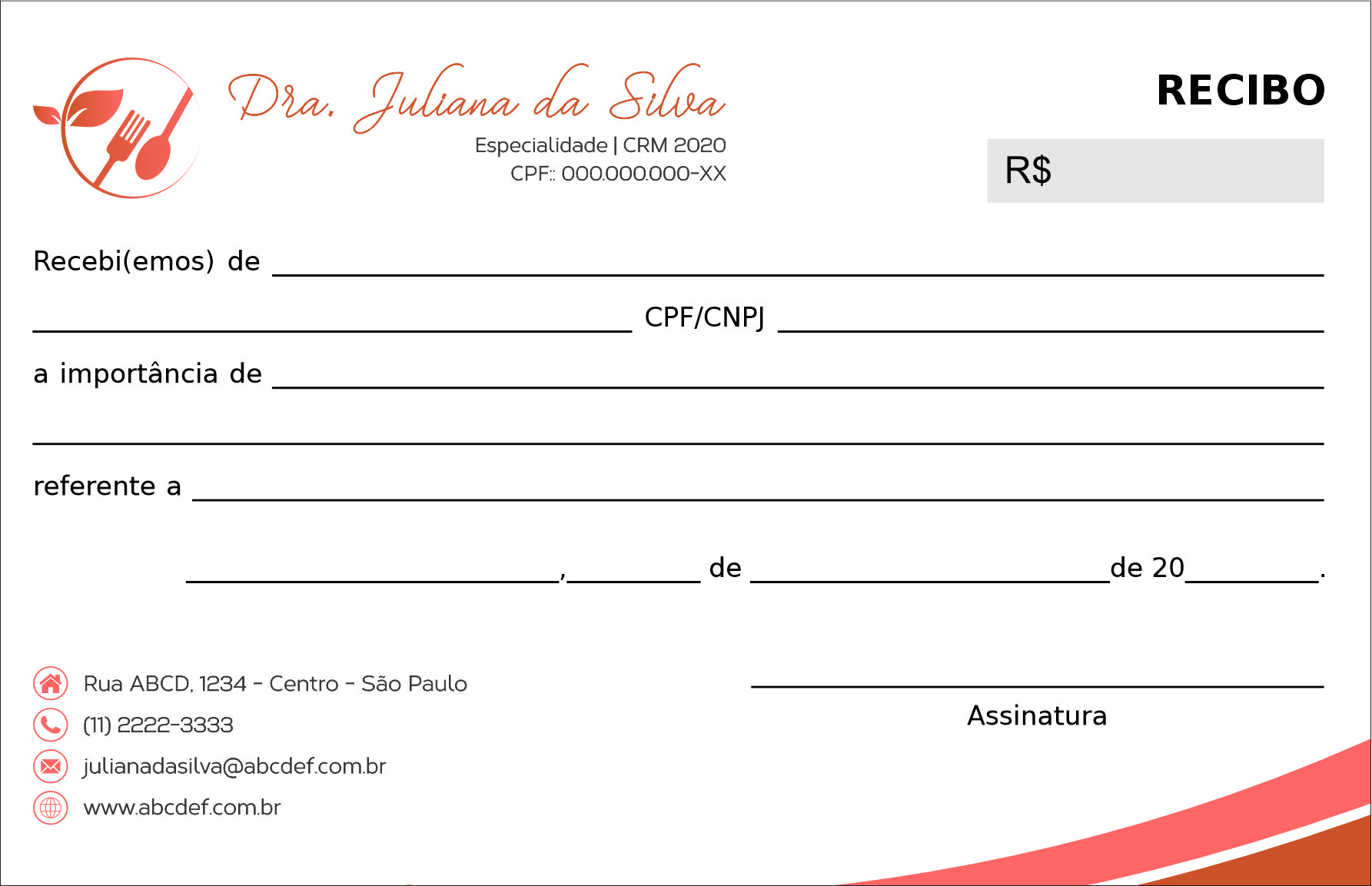 Recibo em 2 vias Nutrição San Luis
