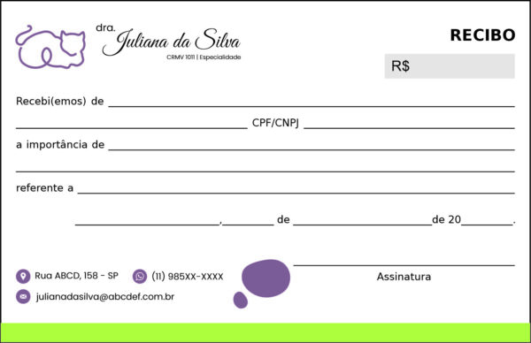 Recibo em 2 vias Veterinário Liezen Recibo em 2 vias Veterinário Liezen