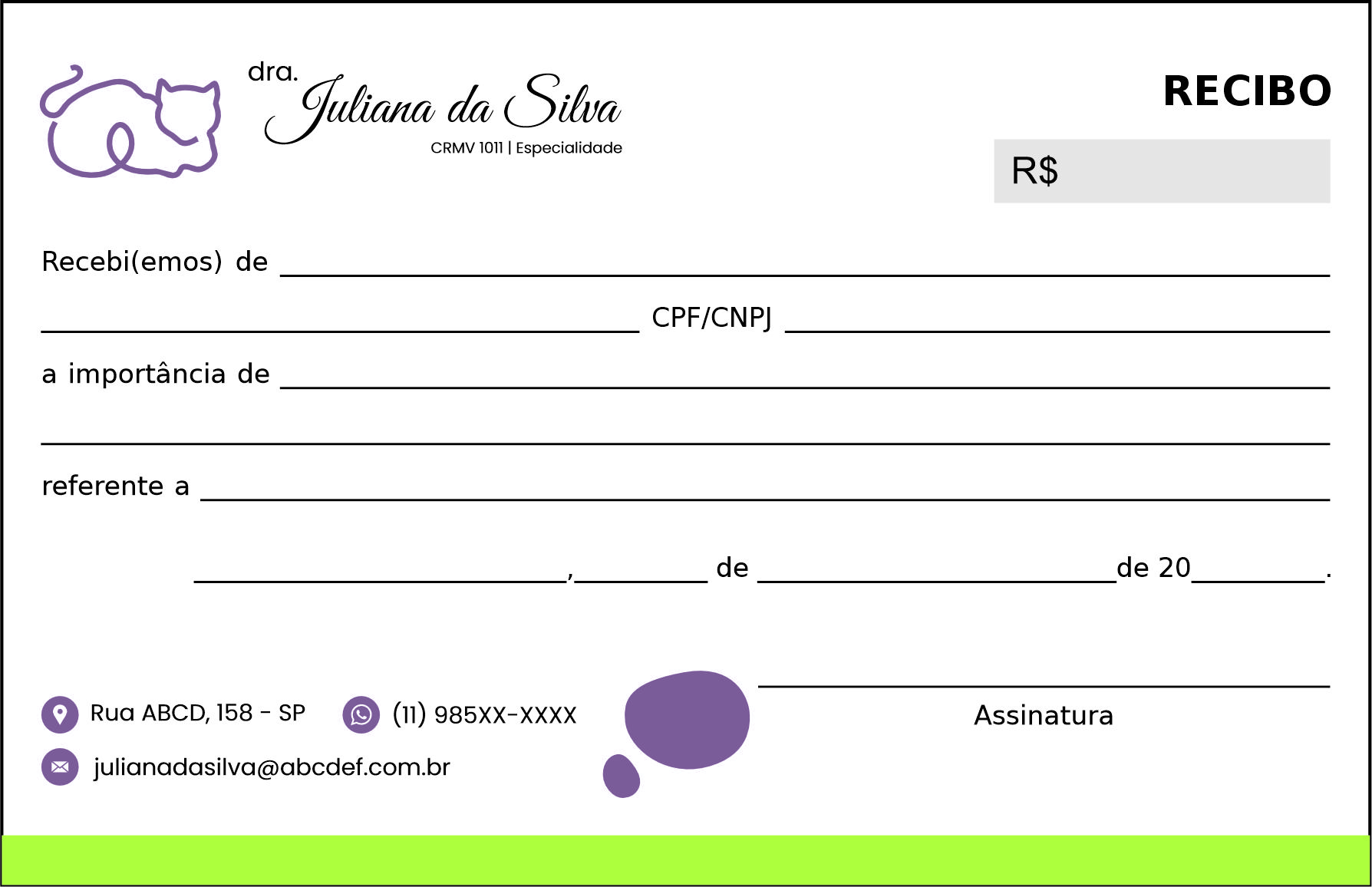Recibo em 2 vias Veterinário Liezen
