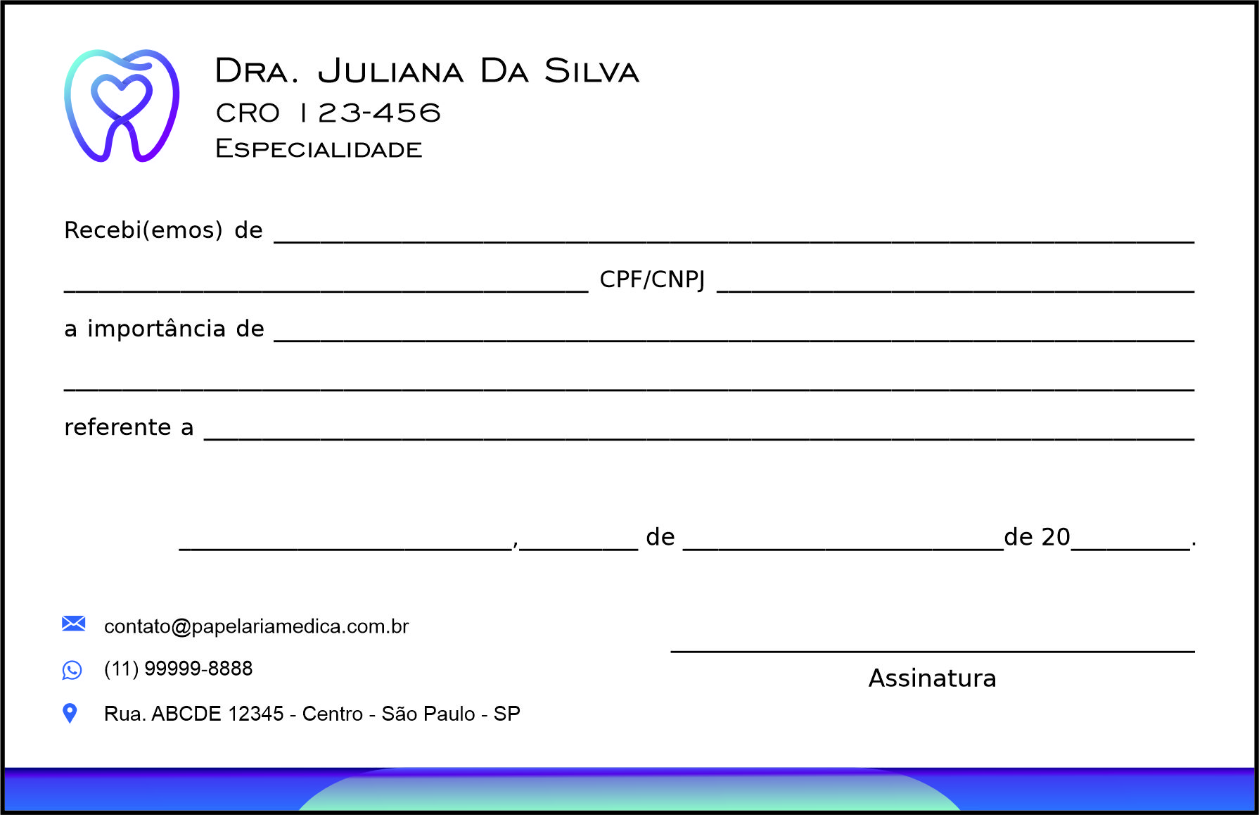 Recibo em 2 vias Odontologia Paris
