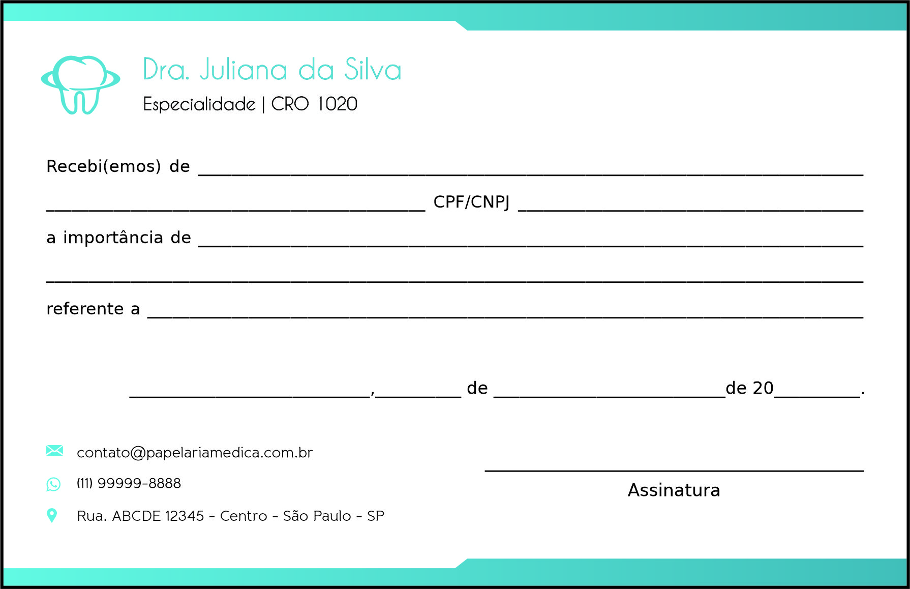 Recibo em 2 vias Odontologia Lille