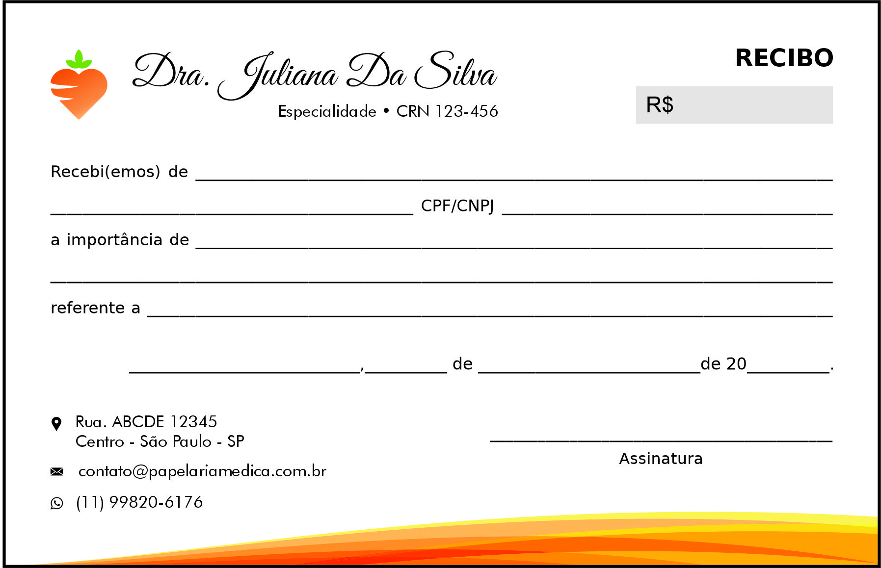 Recibo em 2 vias Nutricionista Santa Fé