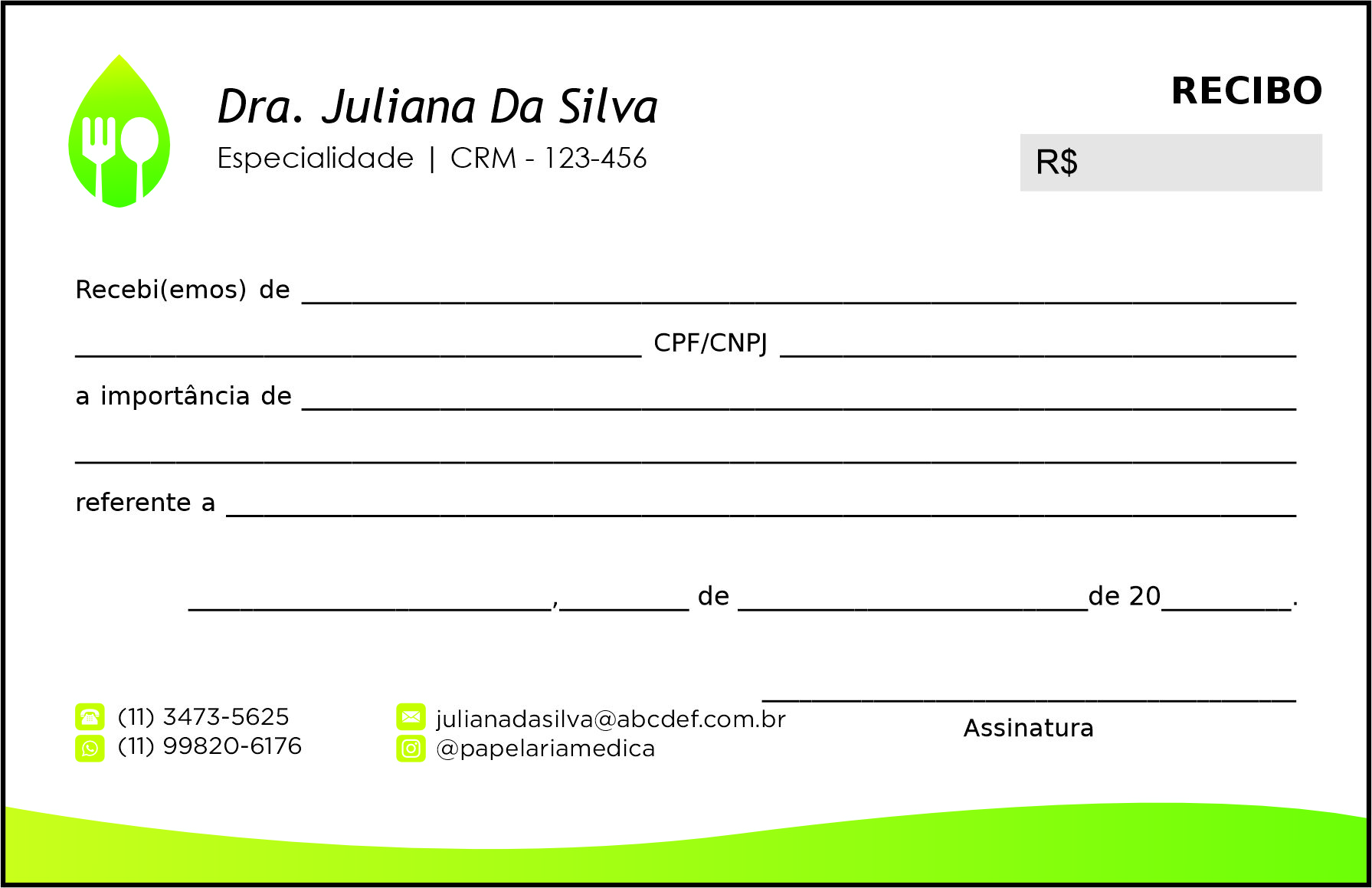 Recibo em 2 vias Nutricionista Buenos Aires