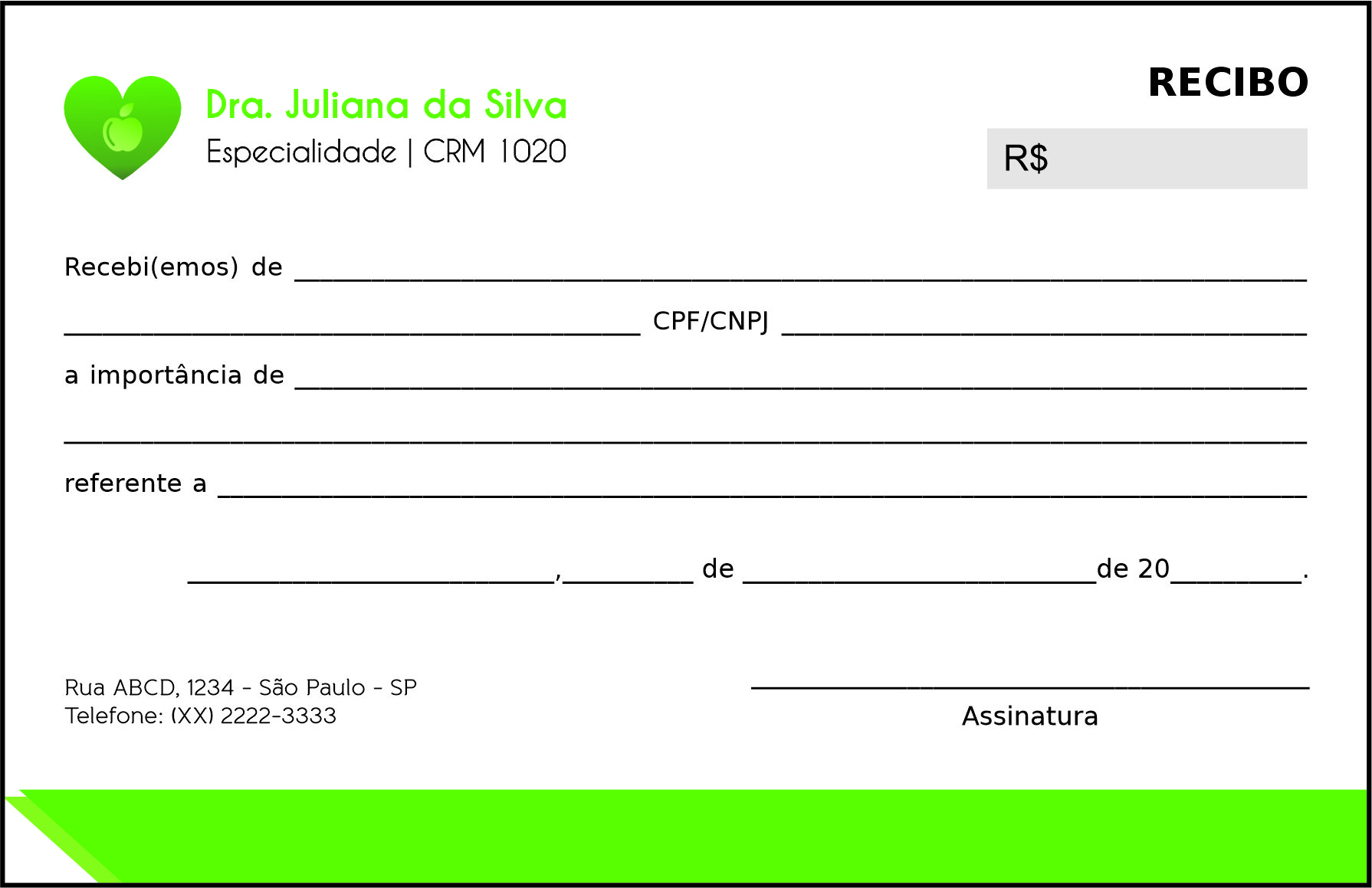Recibo em 2 vias Nutricionista Mendoza