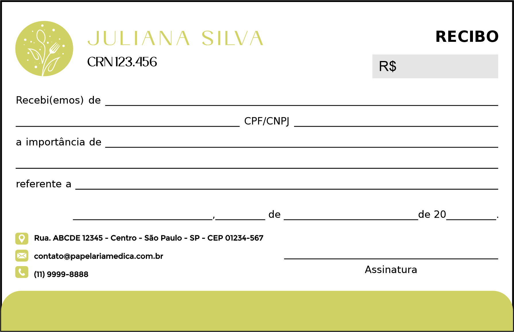 Recibo em 2 vias Nutricionista Salta