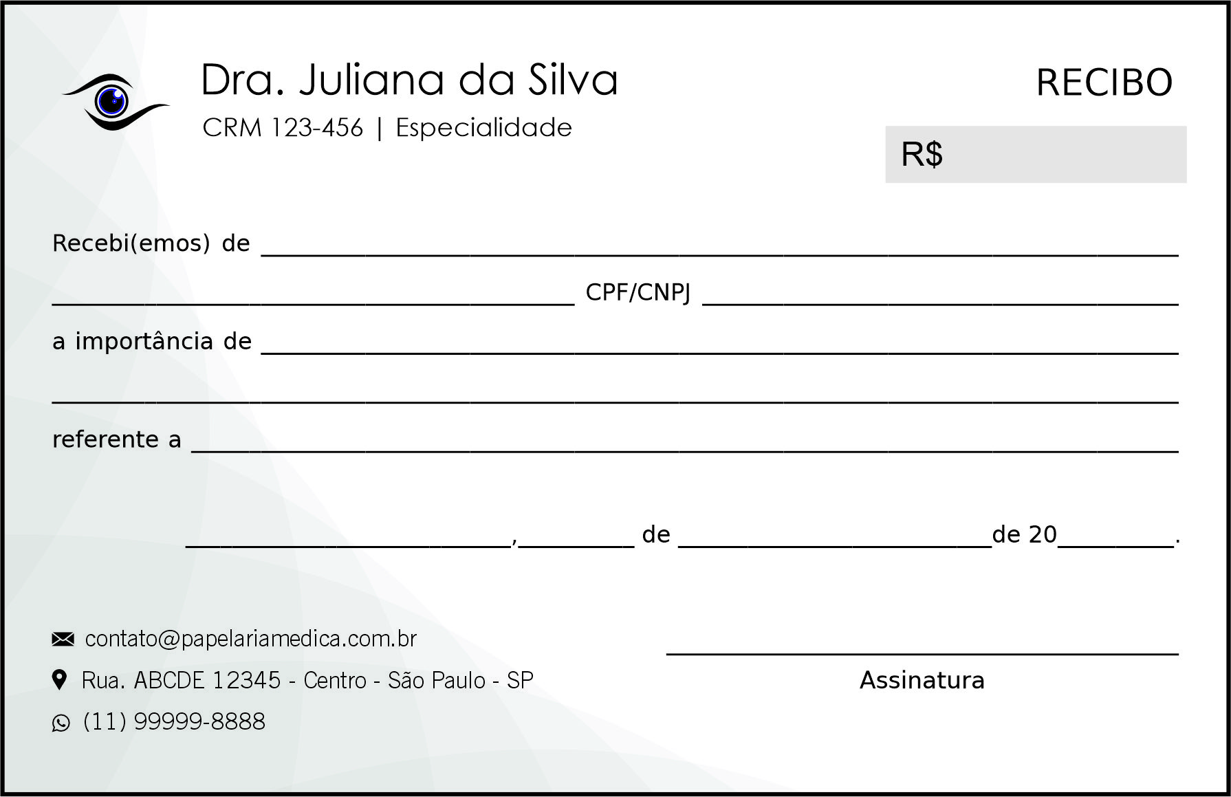 Recibo em 2 vias Oftalmologia Estocolmo