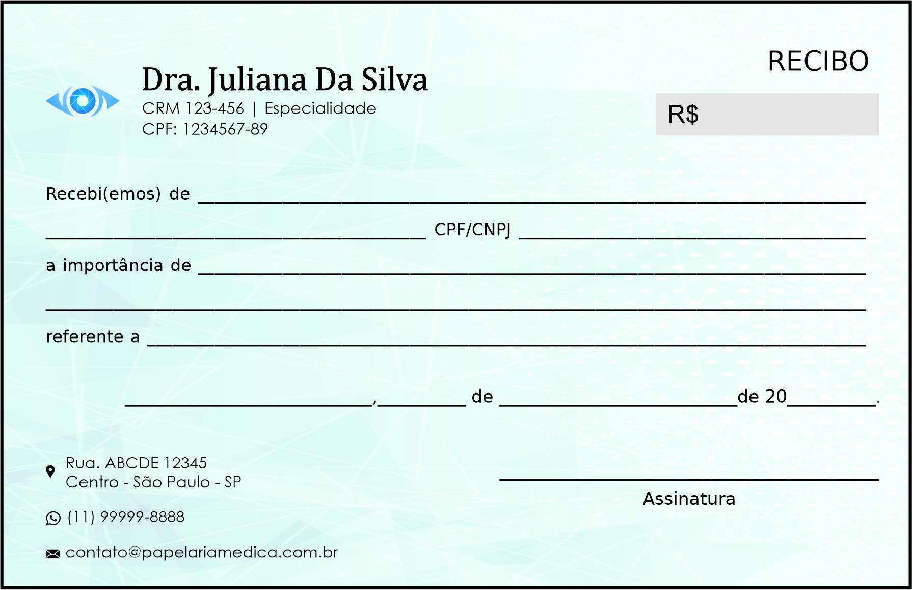 Recibo em 2 vias Oftalmologia Gotemburgo