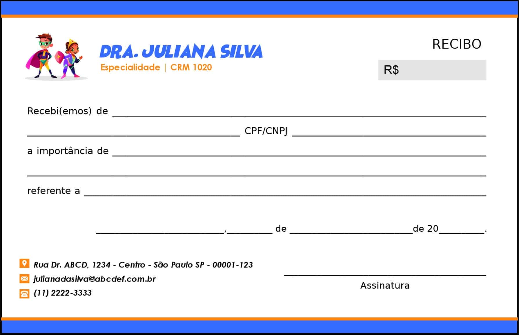 Recibo em 2 vias Pediatra Radom