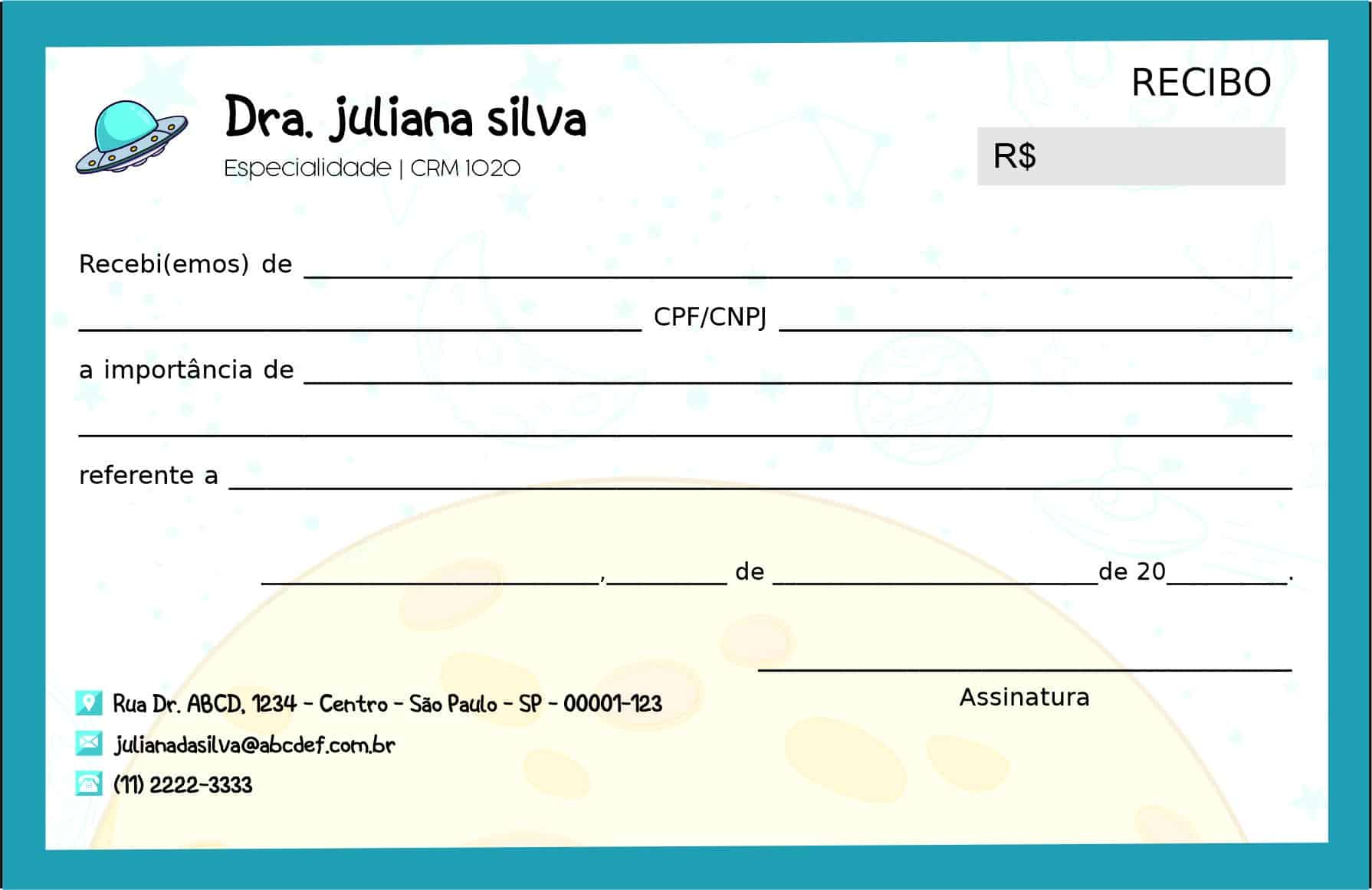 Recibo em 2 vias Pediatra Bytom