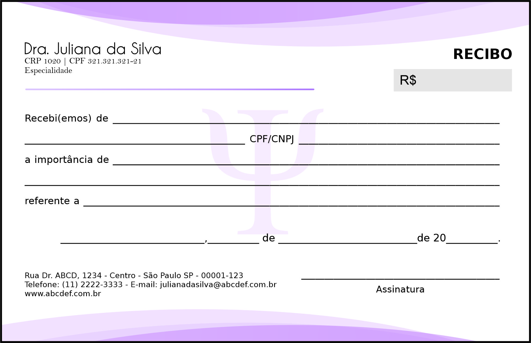 Recibo em 2 vias Psicológico Heidelberg