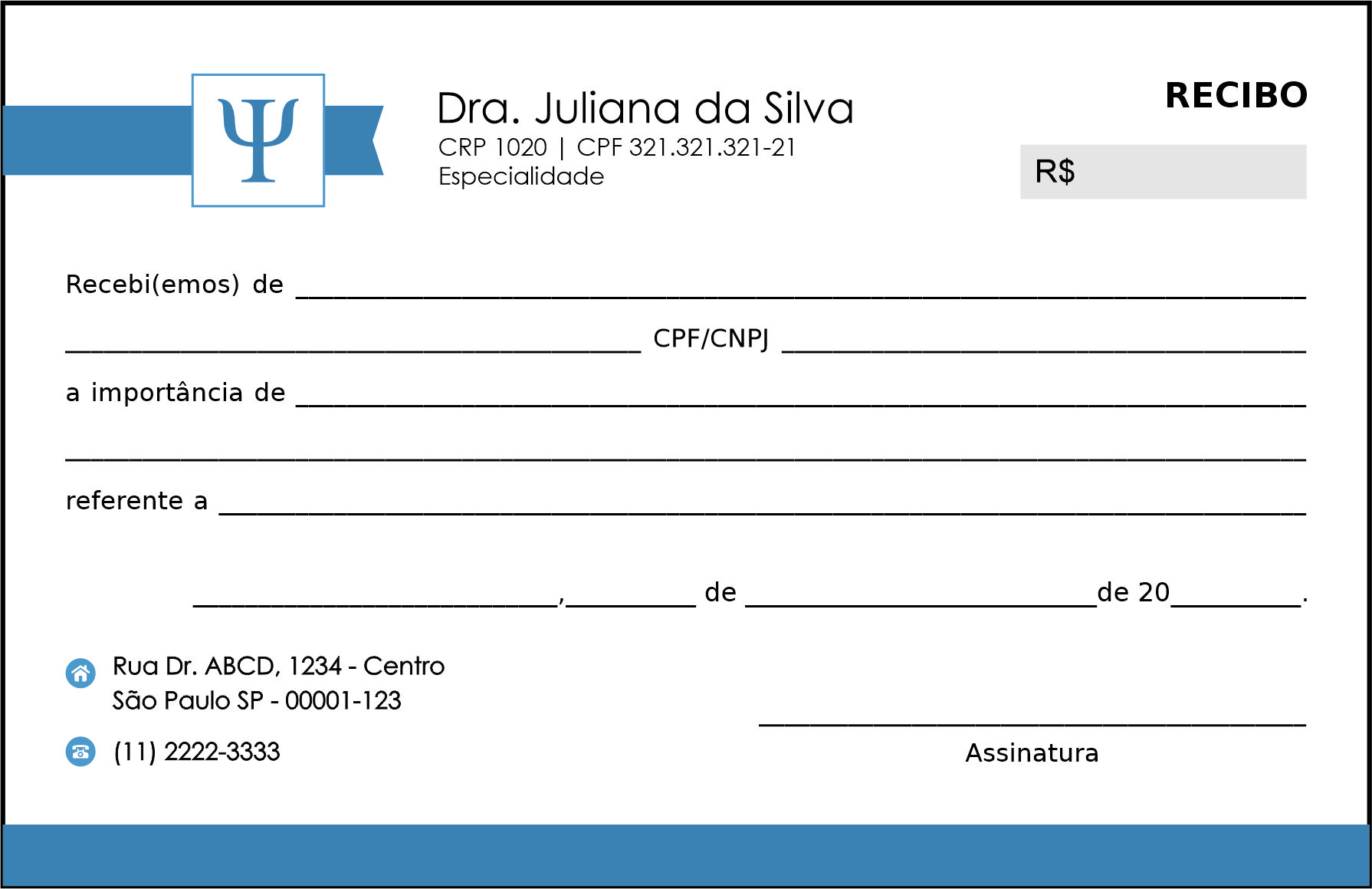 Recibo em 2 vias Psicologia Bremen
