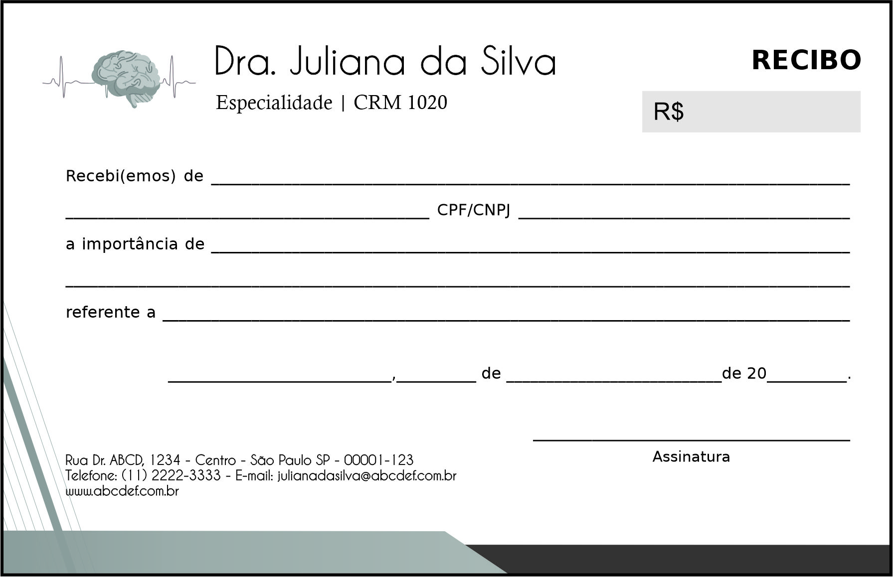 Recibo em 2 vias Psicologia Kiel