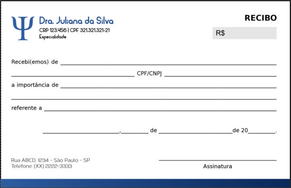 Recibo em 2 vias Psicológico Berlim Recibo em 2 vias Psicológico Berlim