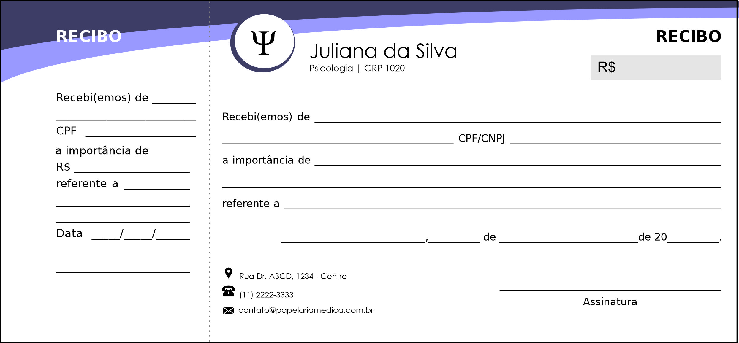 Recibo com Canhoto Psicológico Bamberg