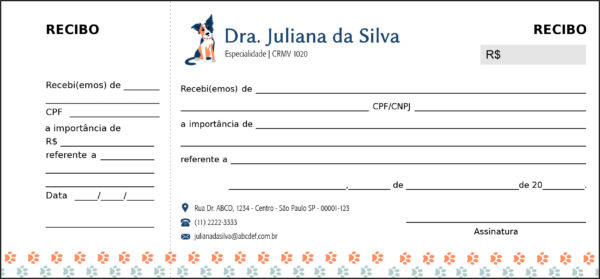 Recibo com Canhoto Veterinário Wels Recibo com Canhoto Veterinário Wels