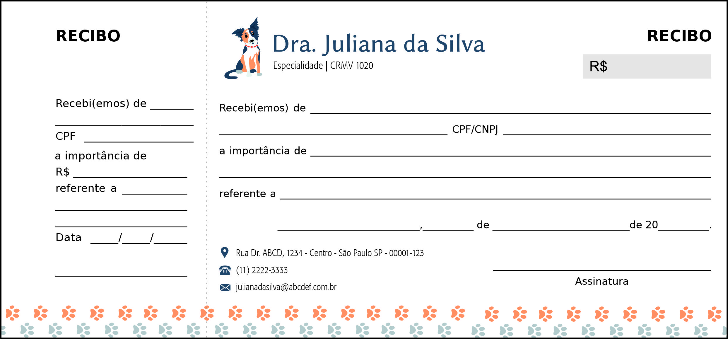Recibo com Canhoto Veterinário Wels
