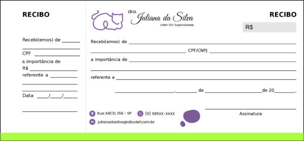 Recibo com Canhoto Veterinário Liezen Recibo com Canhoto Veterinário Liezen