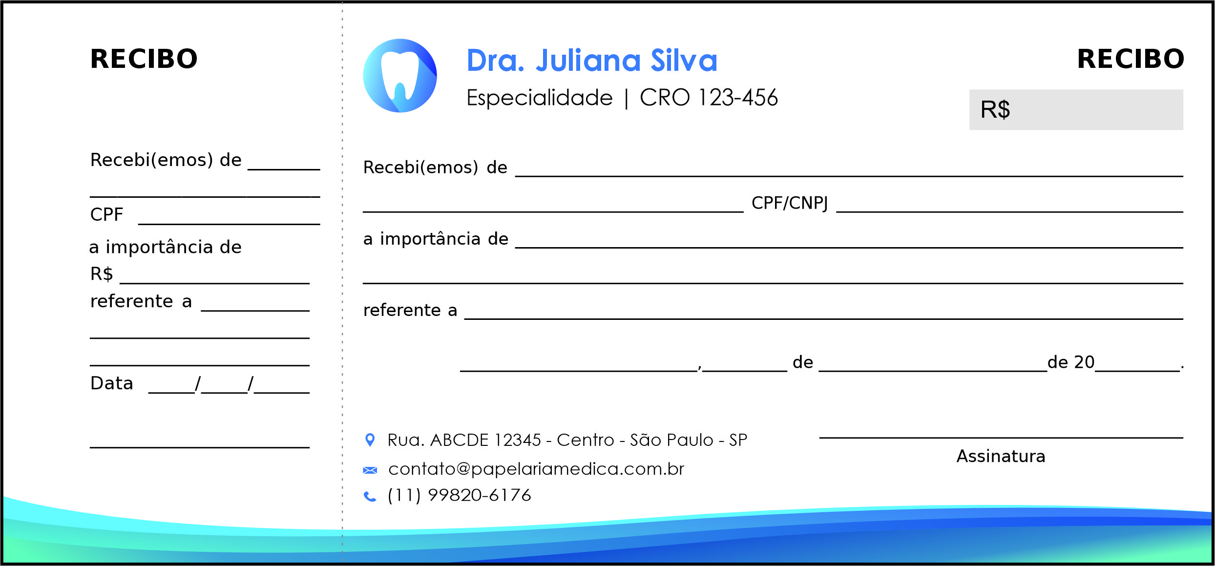Recibo com Canhoto Odontologia Nantes
