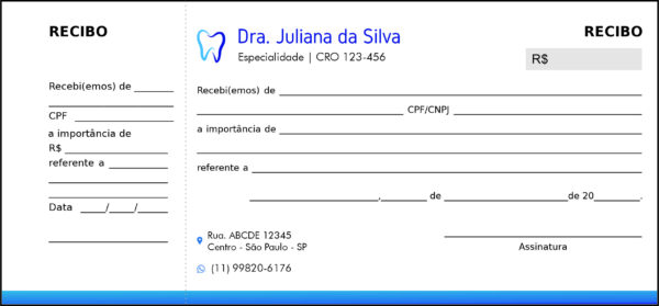 Recibo com Canhoto Odontológico Marselha Recibo com Canhoto Odontológico Marselha