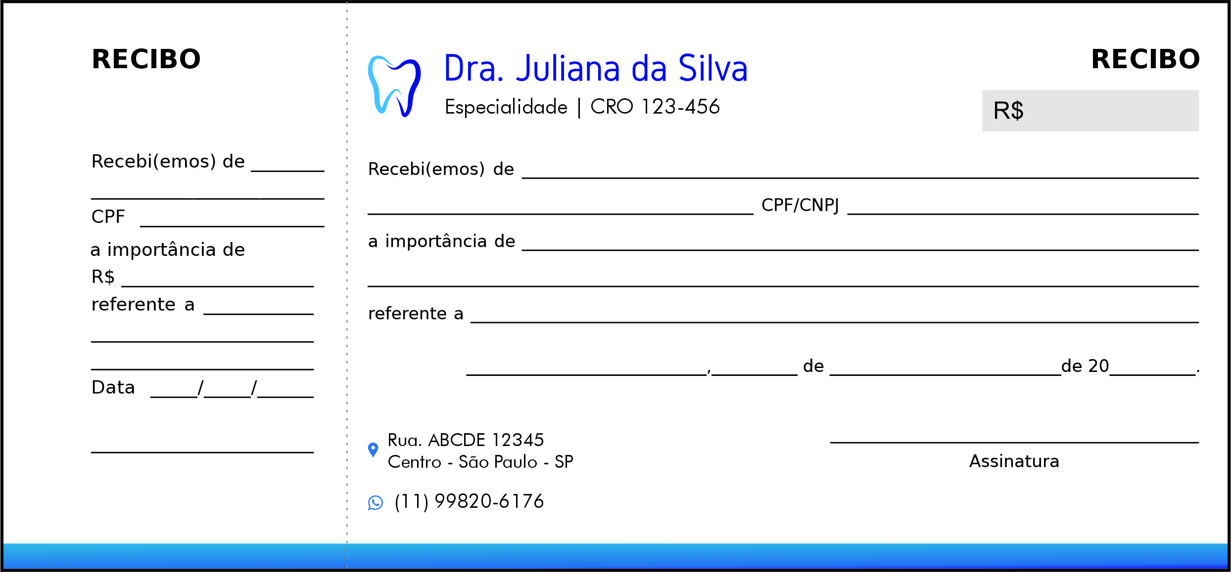 Recibo com Canhoto Odontológico Marselha