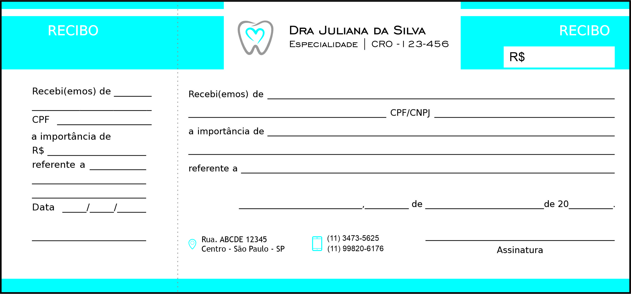 Recibo com Canhoto Odontologia Rennes