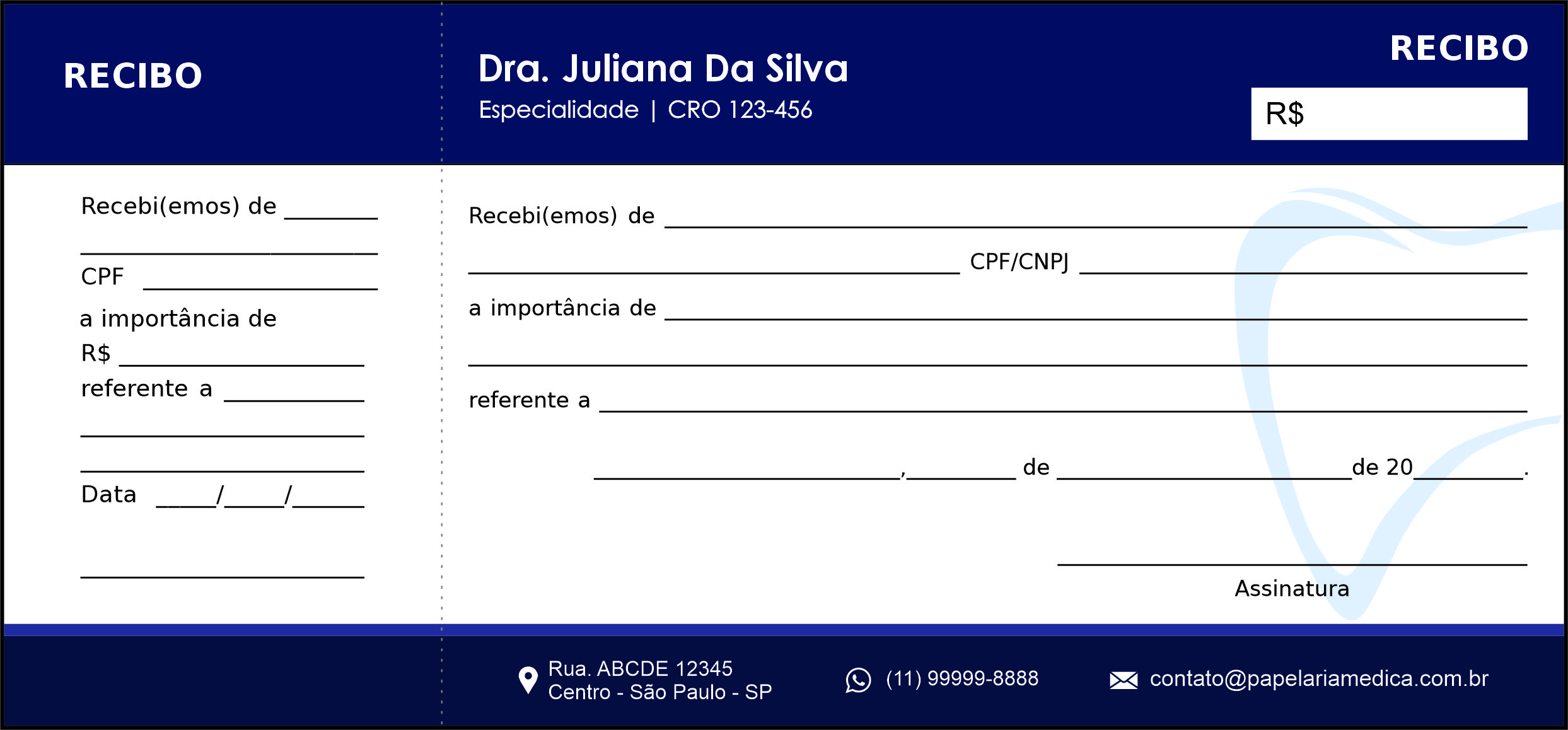 Recibo com Canhoto Odontologia Colmar