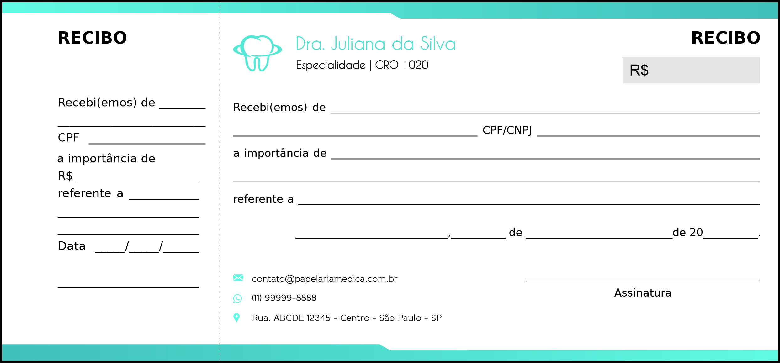 Recibo com Canhoto Odontologia Lille