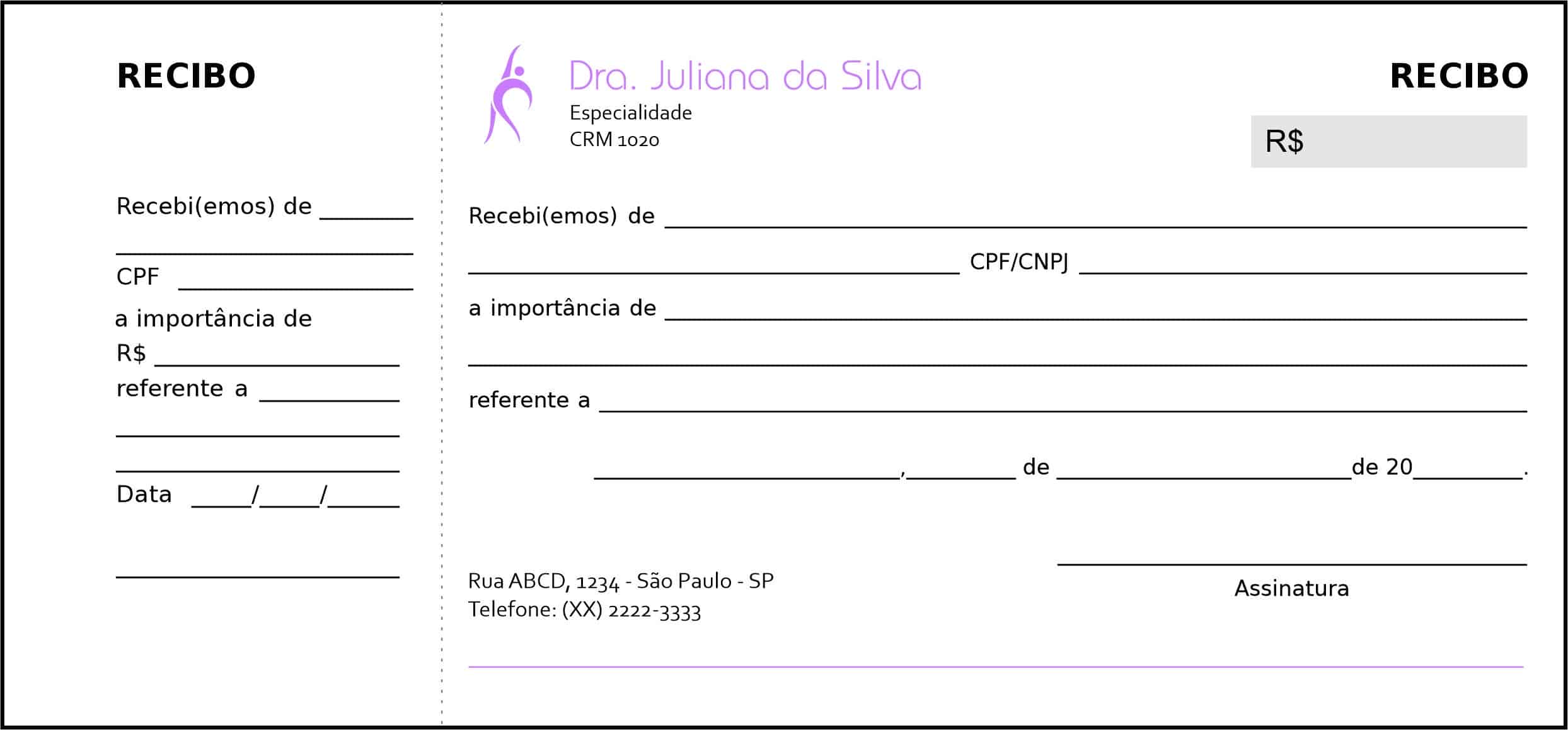 Recibo com Canhoto Fisioterapia Troia