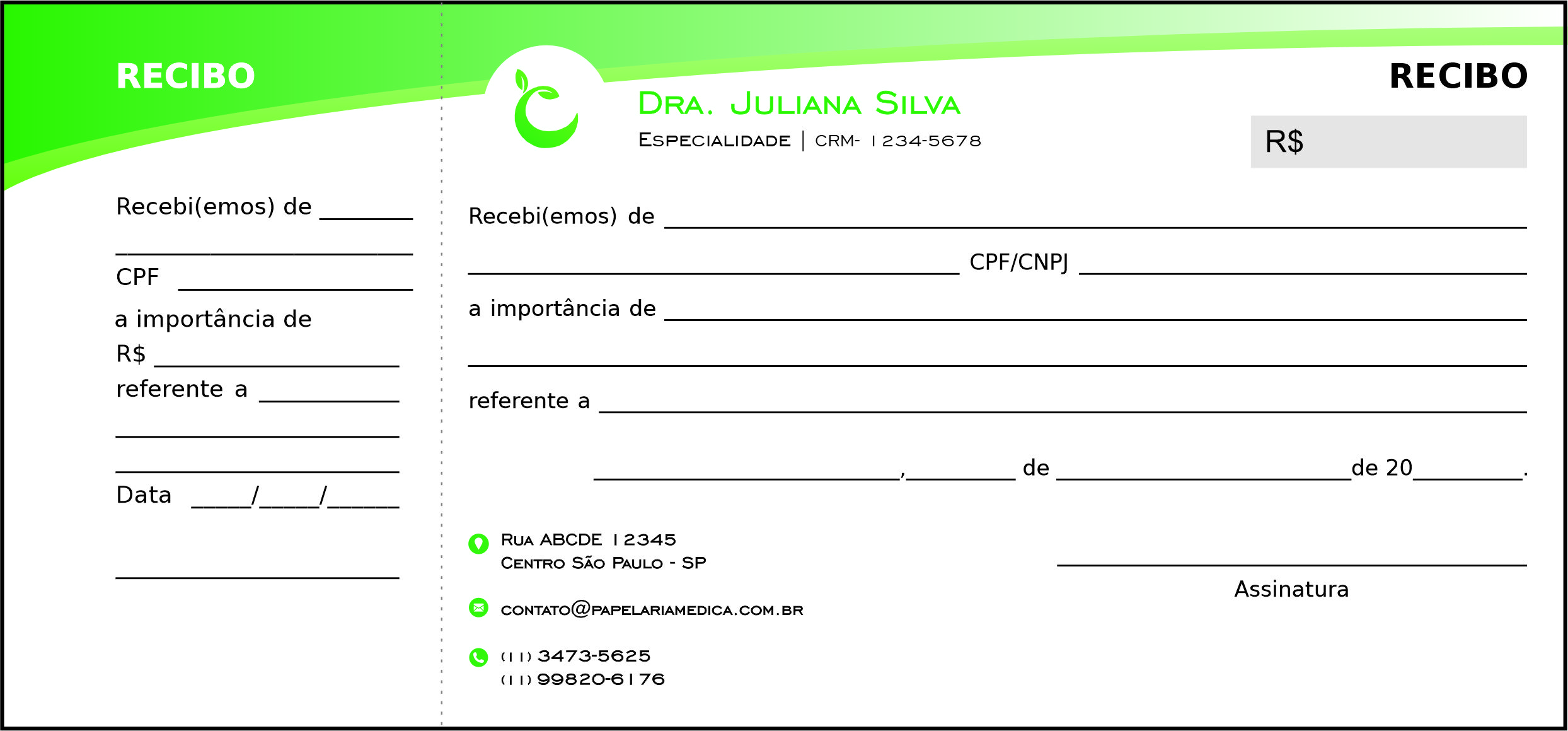 Recibo com Canhoto Nutricionista Córdoba