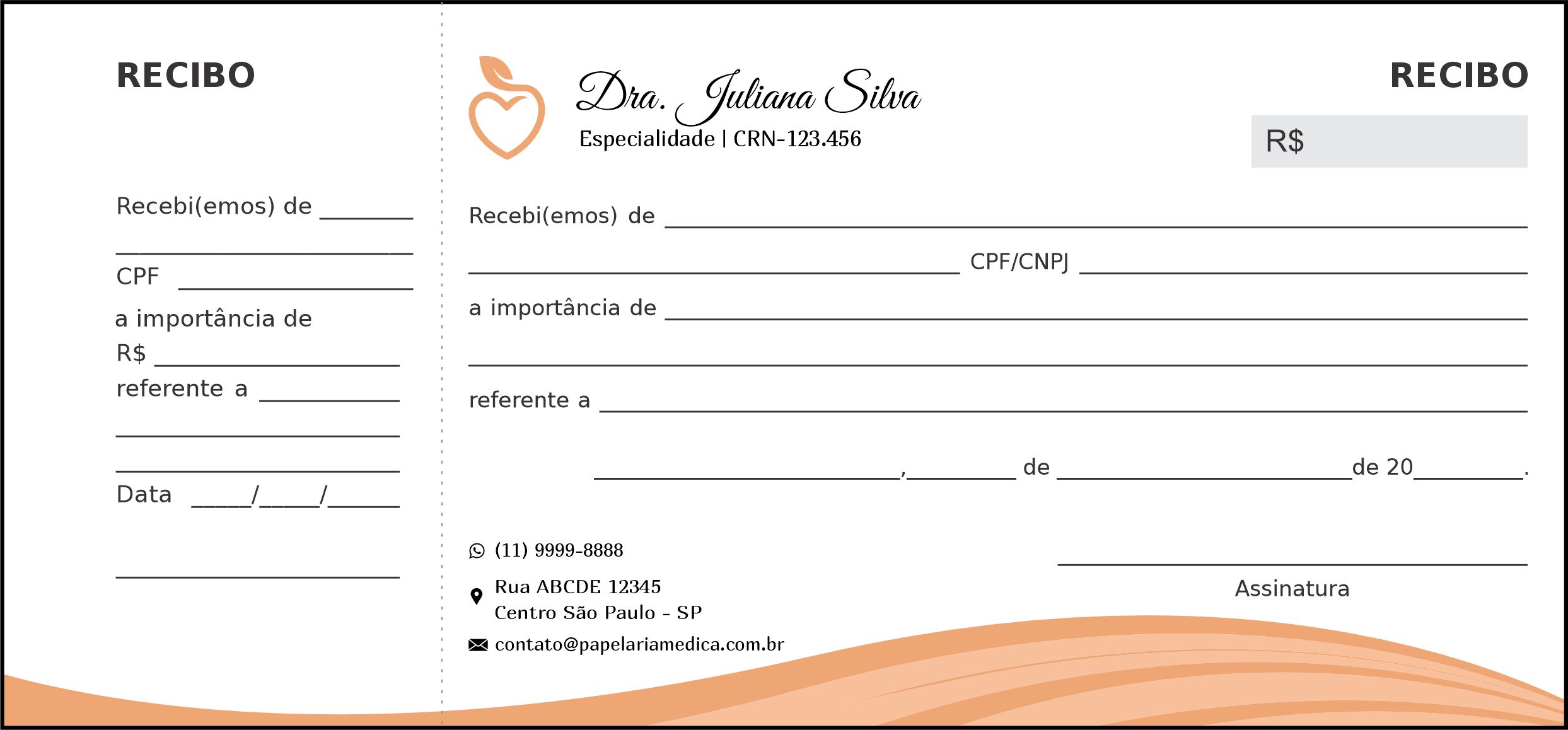 Recibo com Canhoto Nutricionista La Plata
