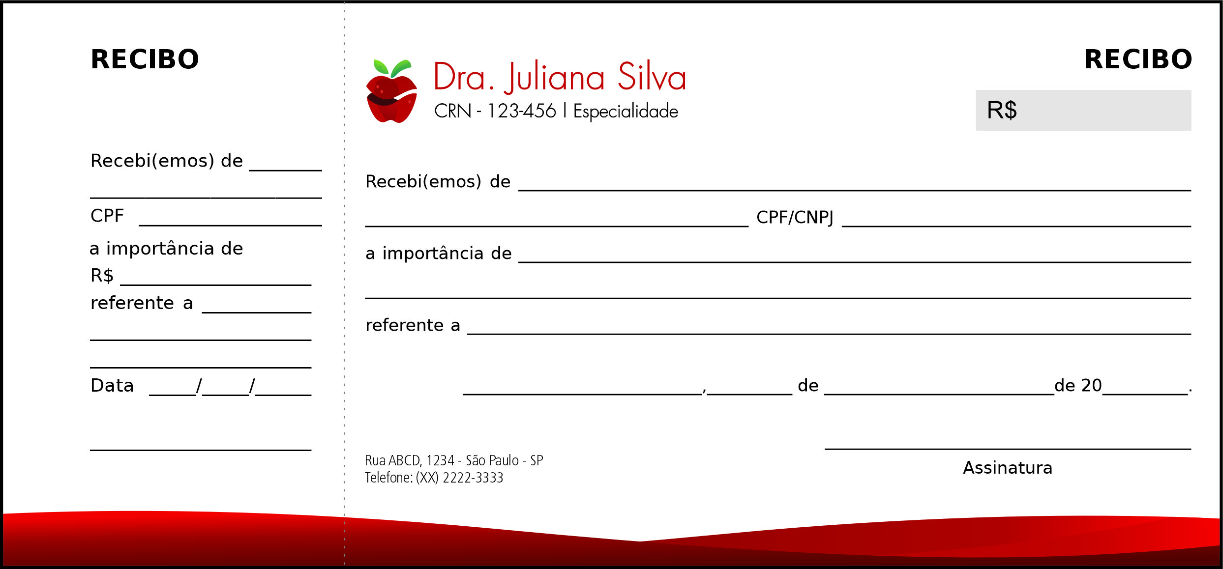Recibo com Canhoto Nutricionista Rosário