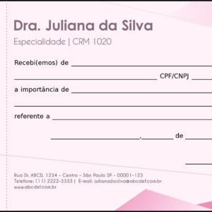 Recibo com Canhoto Oncologia Tóquio