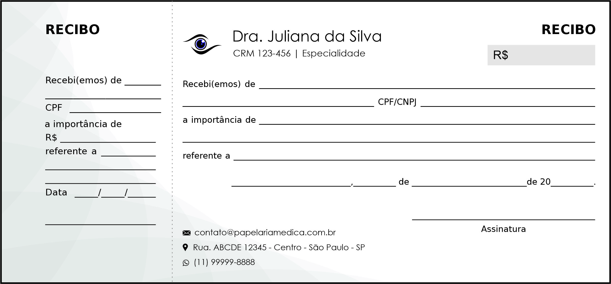 Recibo com Canhoto Oftalmologia Estocolmo