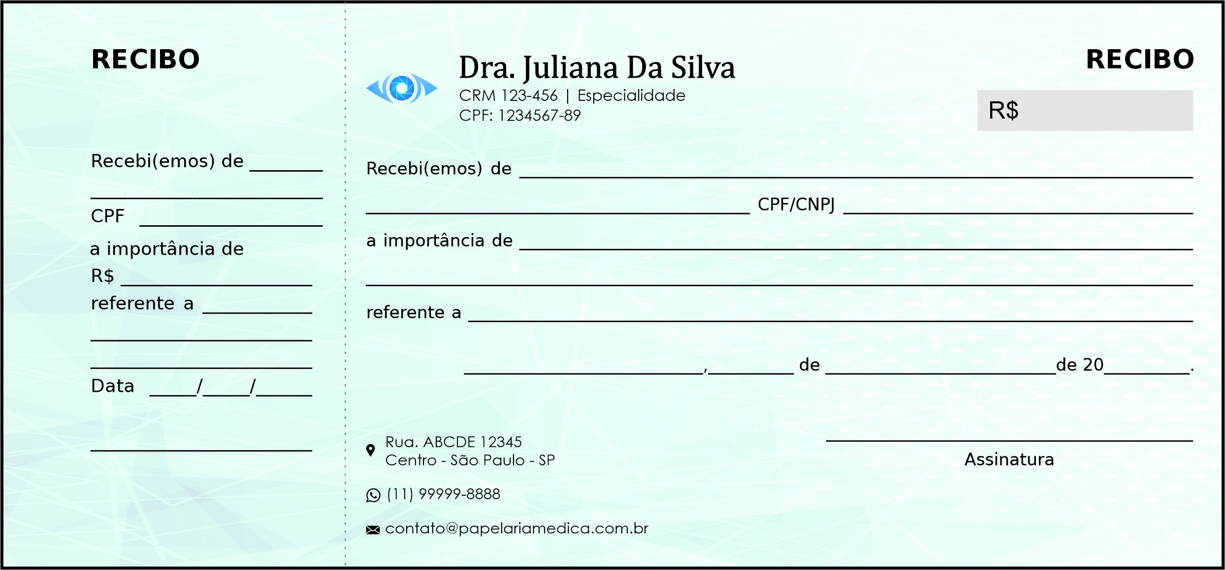 Recibo com Canhoto Oftalmologia Gotemburgo