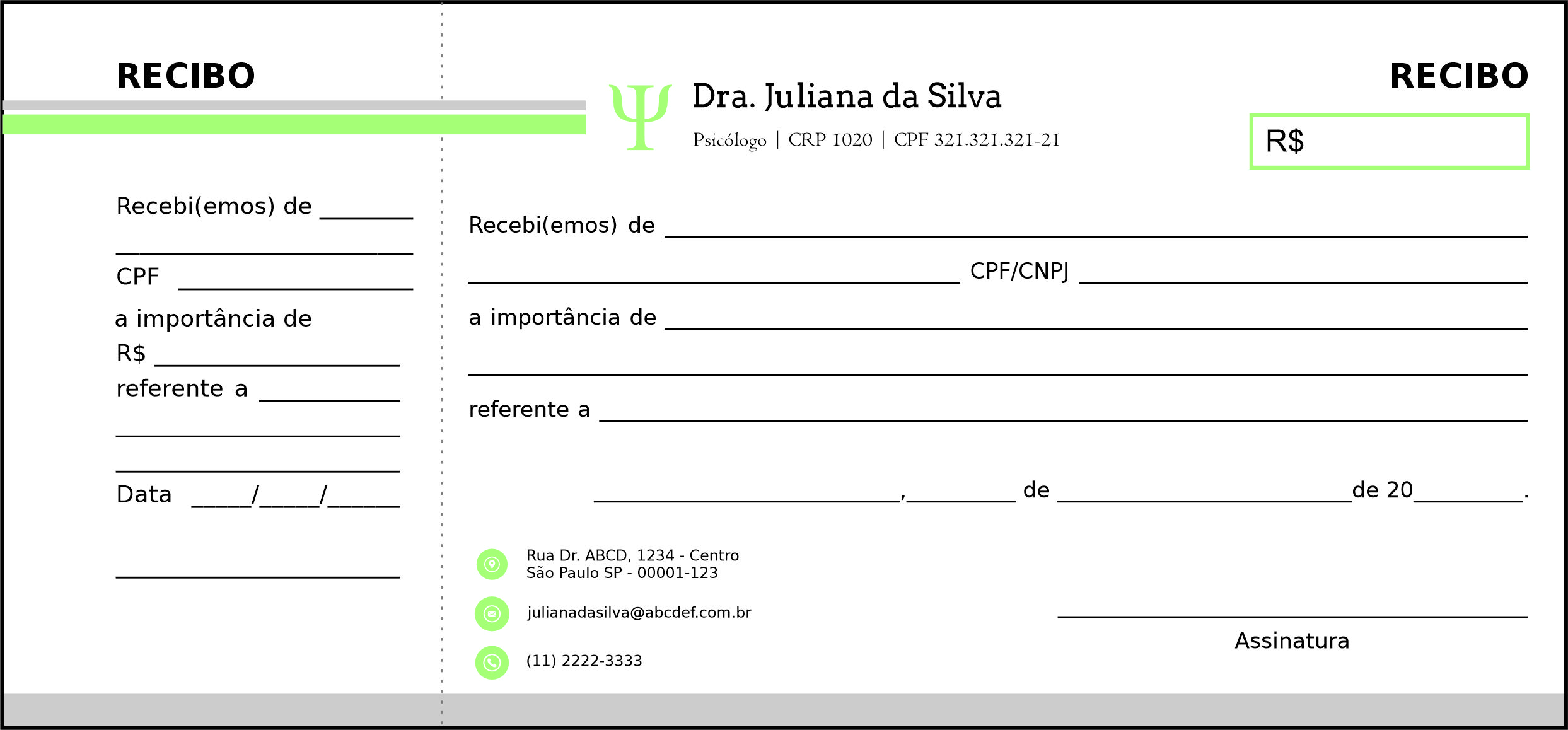 Recibo com Canhoto Psicológico Frankfurt