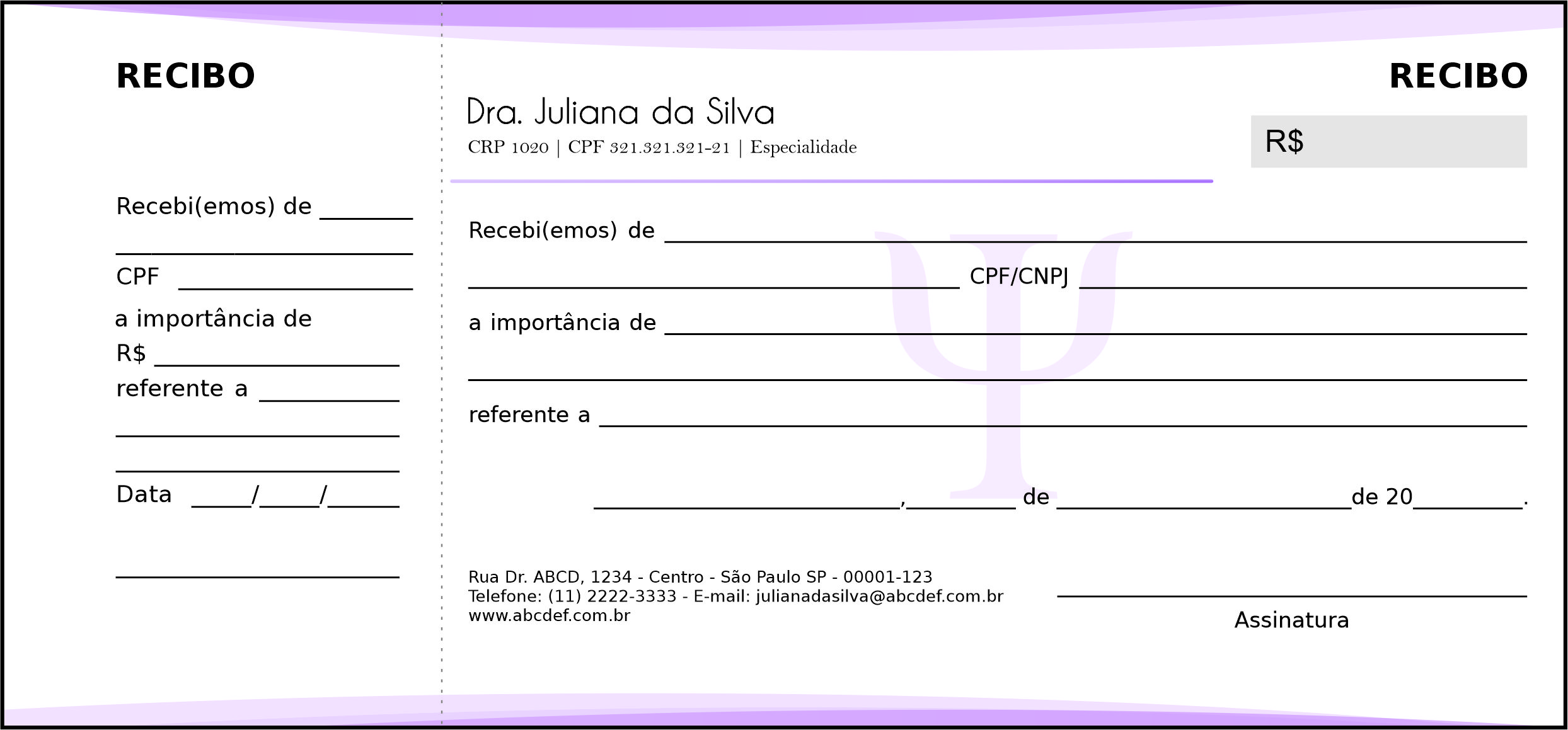 Recibo com Canhoto Psicológico Heidelberg
