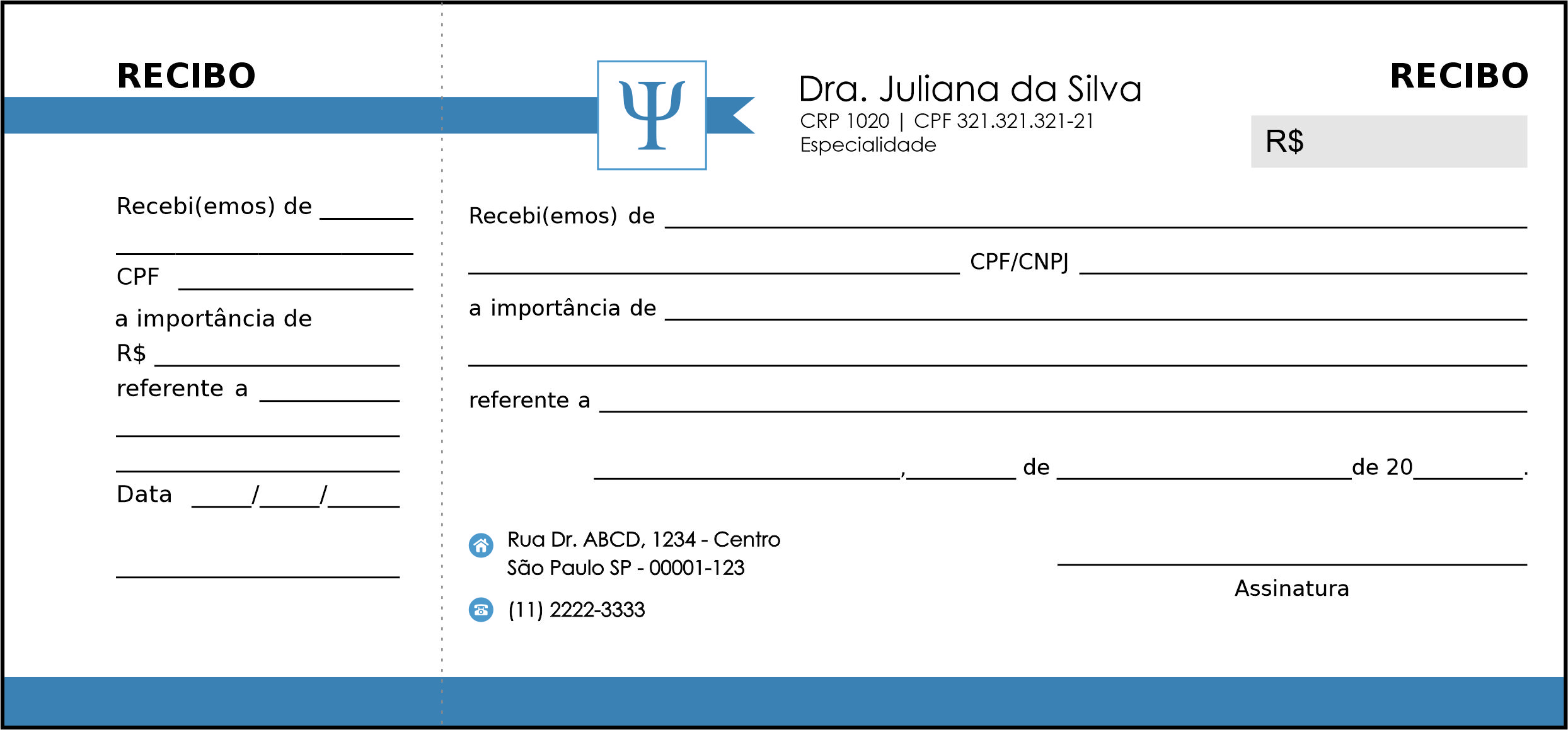 Recibo com Canhoto Psicologia Bremen