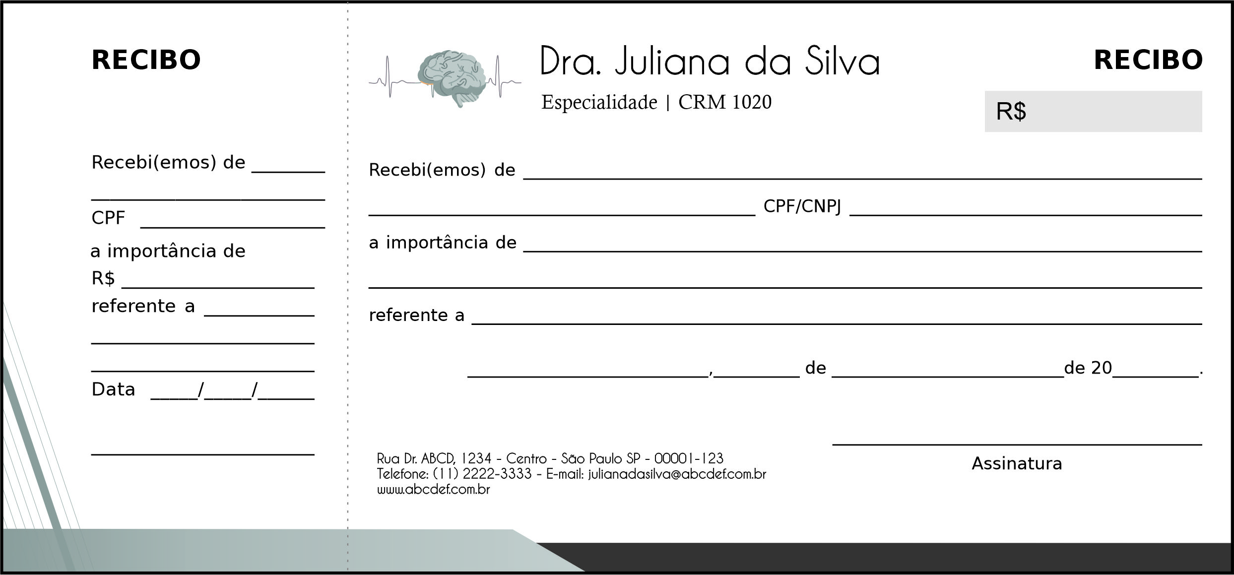 Recibo com Canhoto Psicologia Kiel
