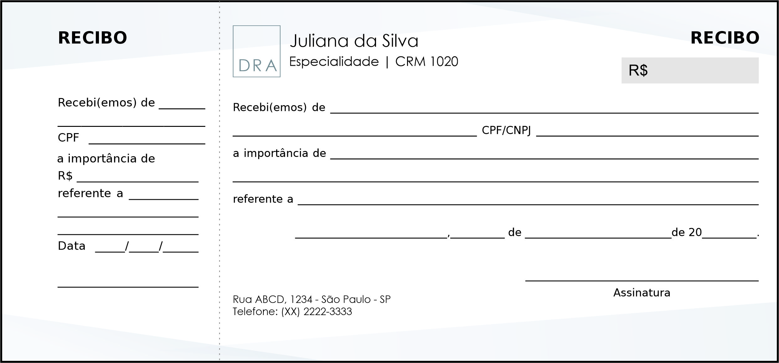 Recibo com Canhoto Clínica Geral Alexandria