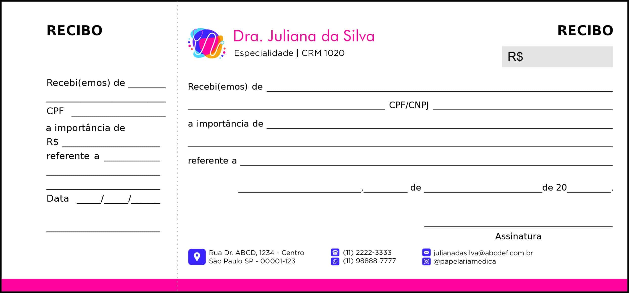 Recibo com Canhoto Pediatria Lublin