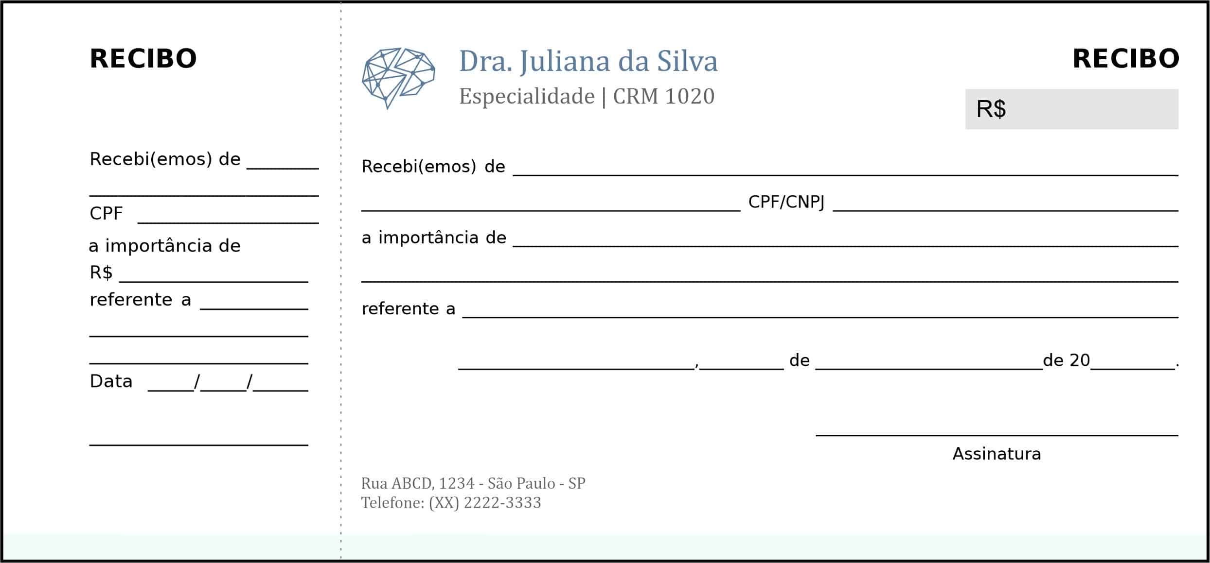 Recibo com Canhoto Psiquiatra e Neurologista Genoa