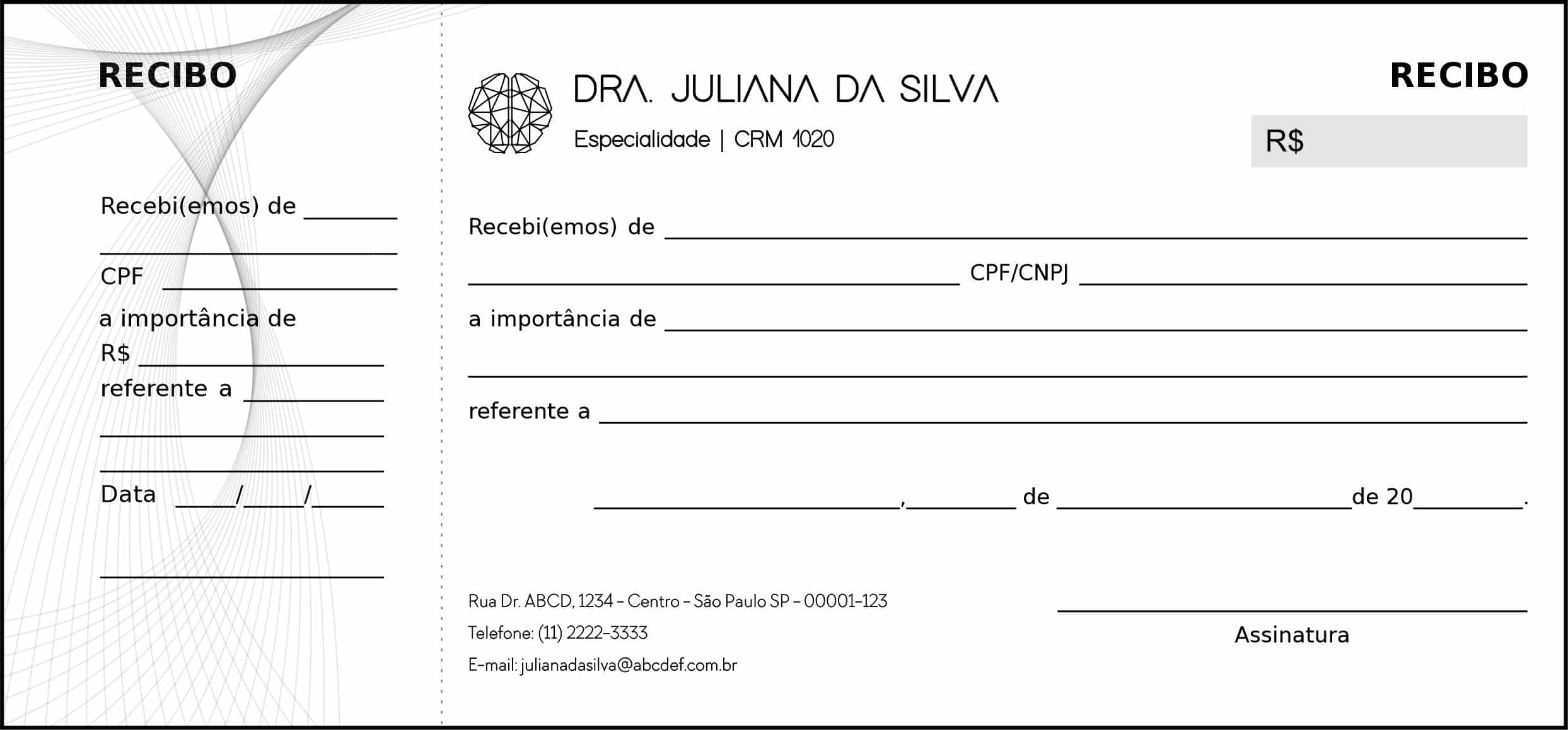 Recibo com Canhoto Psiquiatra e Neurologista Milan