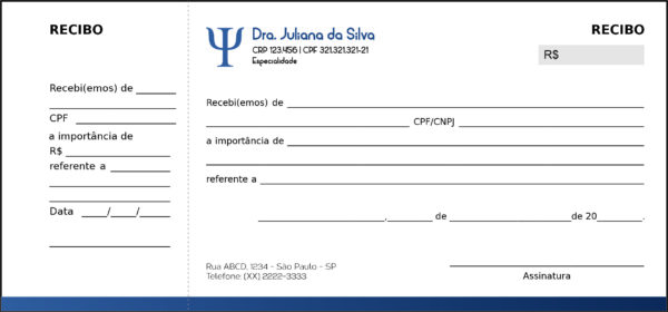 Recibo com Canhoto Psicológico Berlim Recibo com Canhoto Psicológico Berlim