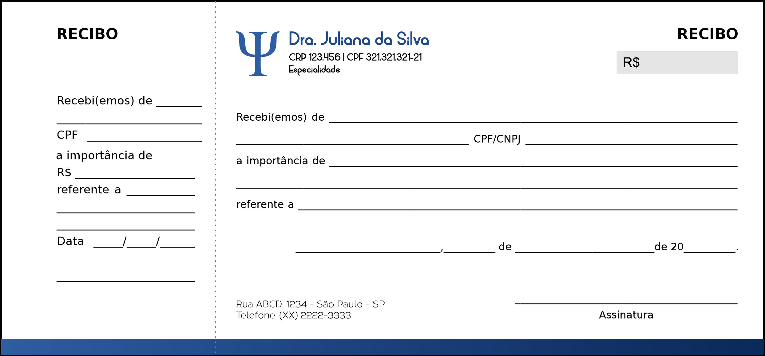 Recibo com Canhoto Psicológico Berlim