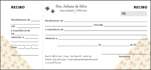 Recibo com Canhoto Veterinário Baden Recibo com Canhoto Veterinário Baden