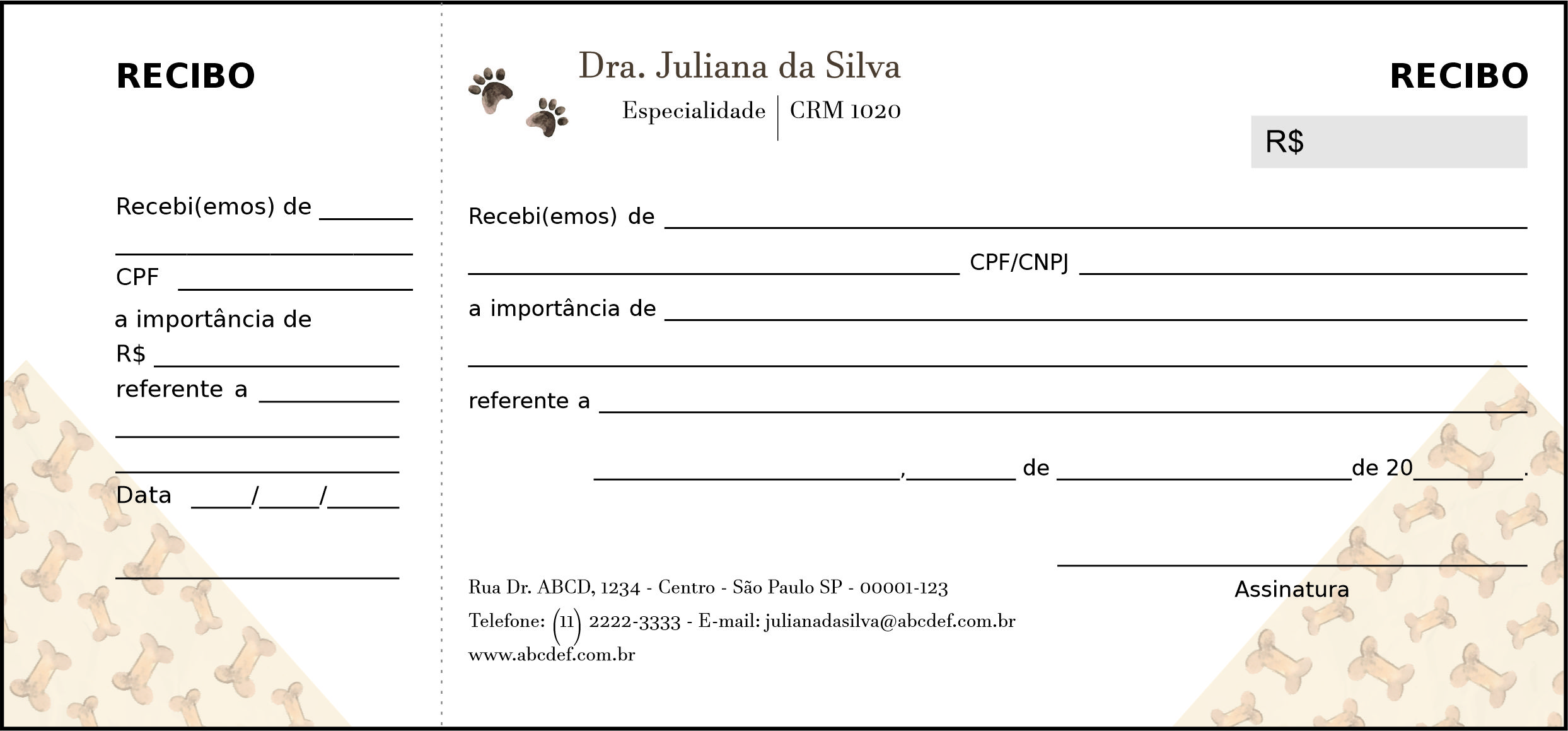 Recibo com Canhoto Veterinário Baden