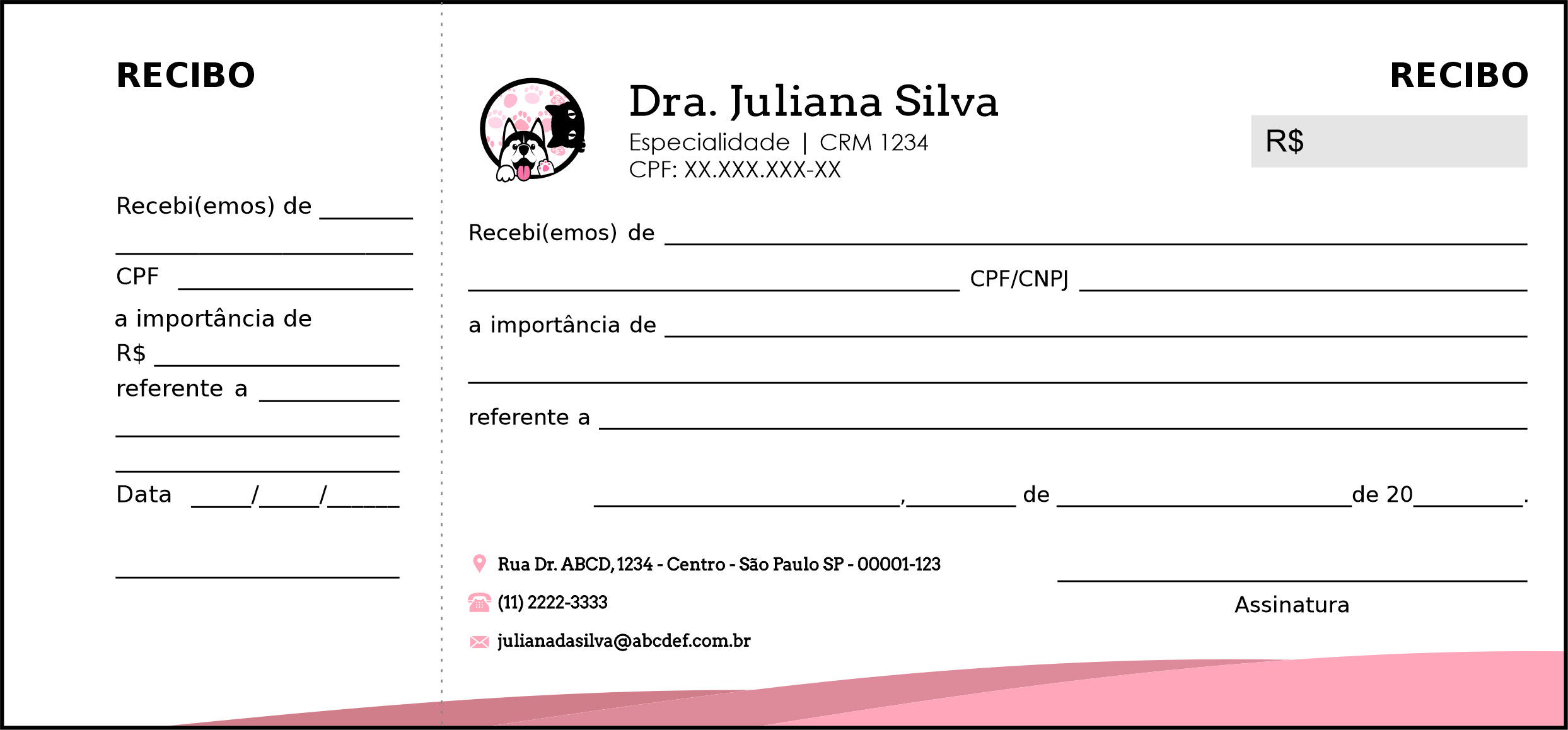 Recibo com Canhoto Veterinário Horn